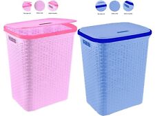 Large Plastic Laundry Basket – Rattan Style Clothes Hamper with Lid & Handles