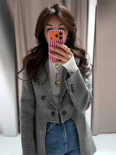Zara asymmetric check blazer - asymmetric,
