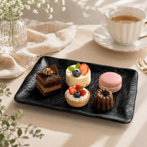 Black melamine serving plate - serving,