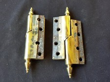 Pair of Reclaimed Antique Brass Victorian Rise & Fall Finial Door Hinges (EB113)