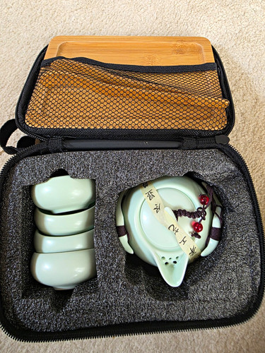 Glazed green ceramic tea set - glazed,