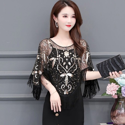 Ladies tasseled sequins - sequins, sheer