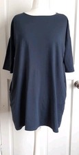 Hush Top Navy Blue Cotton Blend Long Oversized Slouch Tunic Dress Pockets Small 
