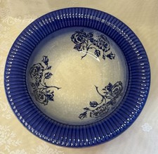 Antique blue floral bowl – “Foreign” mark, early 20th century, ribbed rim