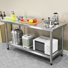 Stainless Steel Rolling Work Table Kitchen Prep Table Commercial Catering Table