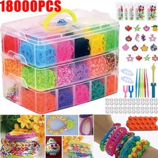18000PCS Assorted Colour Rubber Kit Box Loom Bands DIY Bracelet Making Set Gifts