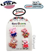4 Pcs of Peppa Pig Shoe Charms For Croc Shoes & Wristbands, Peppa & George - New