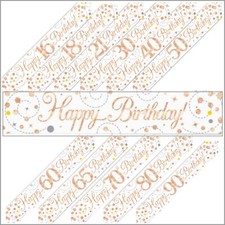 Rose Gold Sparkling Fizz Holographic Foil Birthday Banners, Bunting & Balloons