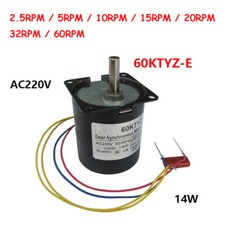 1Pcs AC220V Synchronous Gear Motor 14W 2.5-60RPM CW/CCW Eccentric Shaft 60KTYZ-E