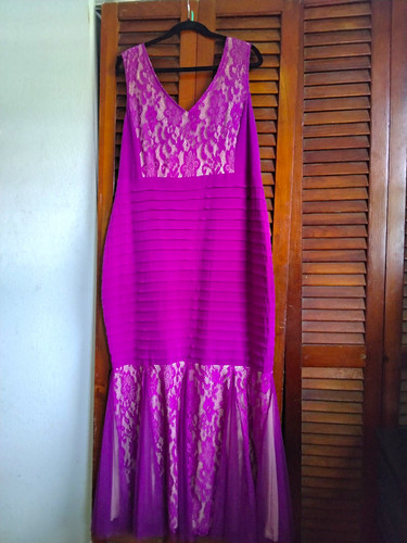 Women purple lace neck - women's, v-neck