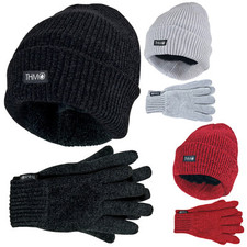THMO Ladies Thinsulate Soft Chenille Thermal Ribbed Beanie Hat & Gloves Set