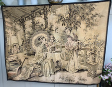 VINTAGE LARGE ORIENTAL GEISHA GIRL CHINESE TEA PARTY WALL HANGING THROW 64"x50"