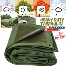 Green Canvas HeavyDuty Cotton Tarpaulin Cover Boat Log Store Roofing Sheet UK