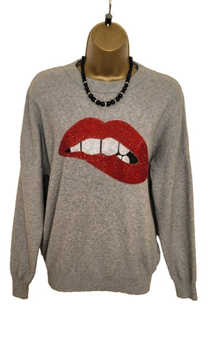 Sexy beaded lips jumper top - ,