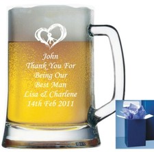 Personalised Engraved Pint Beer Glass Tankard Best Man, Usher, Groomsman Gift