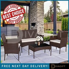 RATTAN GARDEN FURNITURE BROWN 4PC SLIM DINING SOFA SET **MISSING CUSHIONS**