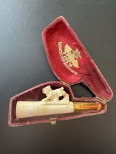 MEERSCHAUM Carved  CHEROOT Carved Dog Amber Stem Cased
