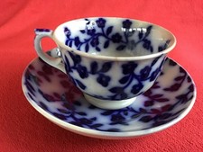 Beautiful Rare Antique Sloe Blossom Tea Cup & Saucer Flow Blue VGC