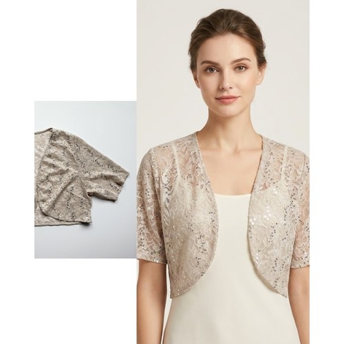 Champagne lace sequin bolero - champagne,