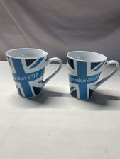 Pair Of Official London 2012 Olympic Mugs In Blue Union Jack 10 CmH 9cm Diameter