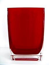 Vintage Rectangular Red And Clear Art Glass Vase. Decorative Flower Display.
