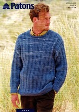 Vintage Mens Aran Jumper Knitting Pattern sizes 34" to 48",  A4 printed copy