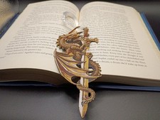Dragon & Sword Golden Bookmark – Fantasy Gothic Dragon Collectible