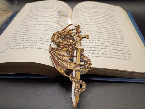 Dragon sword golden bookmark - dragon,