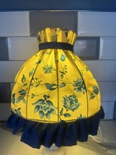 Vintage Yellow And Blue Floral Fabric Lampshade Ruffled Trim