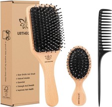 Boar Bristle Hair Brush and Comb Set for Women Men Kids, Best Natural Wooden An