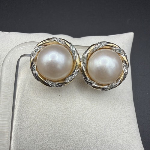 9ct gold mabe pearl earrings - gold,