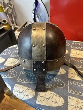 Hand Made Reproduction Viking Helmet Leather And Steel Historically Accurate