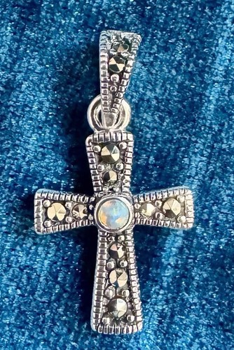 Opal marcasite cross - marcasite, pendant
