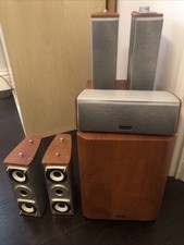 Denon speaker set with subwoofer and detachable speaker covers (cables provided)