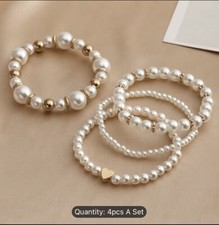 4 pc Bohemian Style Faux Pearl Beaded Bracelet Set Elegant Perfect For Gift