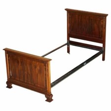ANTIQUE HONDURAS MAHOGANY ENGLISH HAND CARVED WITH CASTORS SINGLE BED FRAME