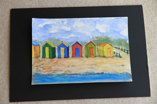 New seaside scene beach huts - new,