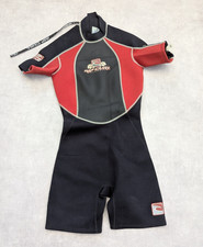 Vtg Rip Curl Wetsuit Womens UK 8 Black Red Neoprene Shorty L8 Classic Retro Zip