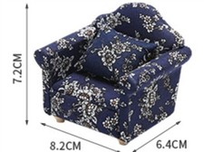 Dolls House Miniature Chair Navy Floral Style Lounge Furniture 1:12th Scale (GB)
