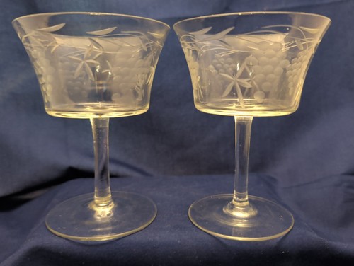 Pair vintage etched glass - x,