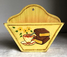 Vintage MCM French Wooden Coffee Filter Holder, Hand Painted Coffee & Books.