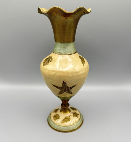 Vintage enamelled brass vase - enamelled,