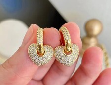Gold Tone Heart Huggie Hoop