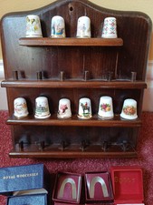 Vintage Wooden  Thimble Stand  With 10 Thimbles (holds 22)