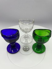 3 x Vintage Glass Eye Baths - Green Blur & Clear