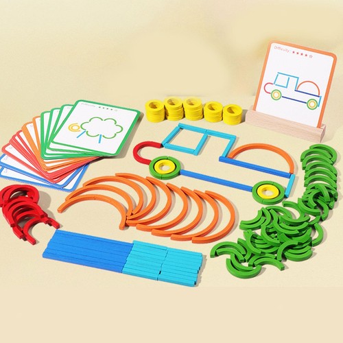 Wooden pattern blocks color - wooden,
