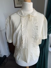 Original Vintage CC41 1940s Cream Ivory Silk Frill Peter Pan Collar Blouse