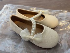 Flower Girl Cream Ballet Flats – Girls Dress Shoes with Pearls & Bows – Wedding