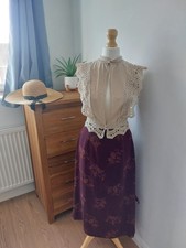 Vintage Womens Maxi Skirt Size 8 Purple Floral Edwardian Victorian Side Ties