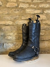 Vintage Dockers Mens Black Leather Cowboy Biker Harness Boots UK 10 EU44 Western